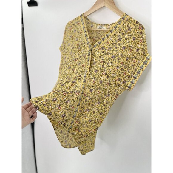 Max Studio Women’s Yellow Chiffon Faux Wrap High Low Blouse Size S, Boho, Preppy - Picture 4 of 8